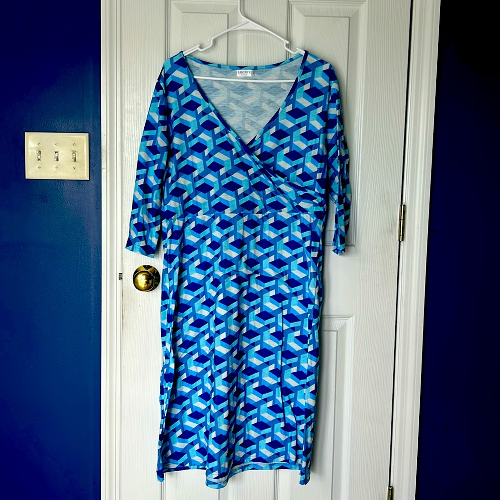 Locryz XXL blue & white cotton sun dress
